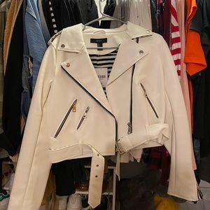 Cropped white leather jacket